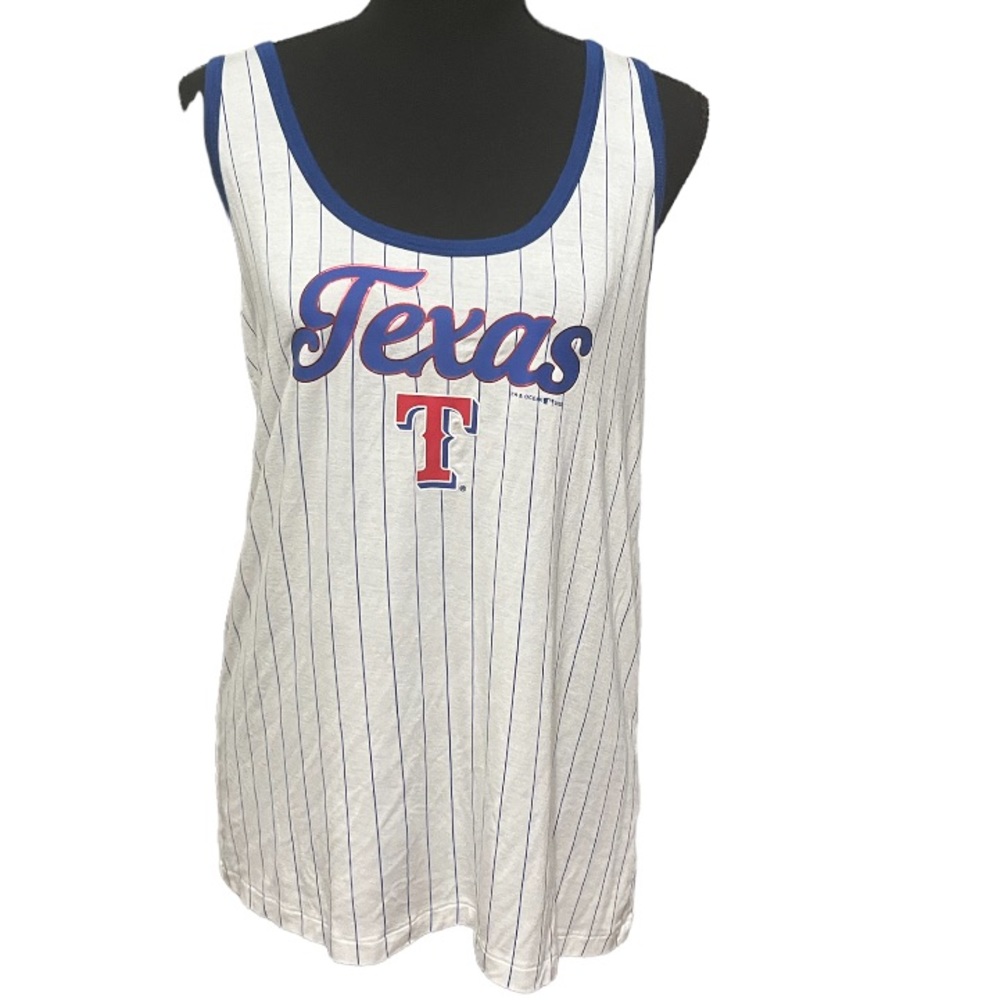 Women's NEW ERA White/Royal Texas Rangers Pinstripe Jersey Tank Top Size:L QNEL
